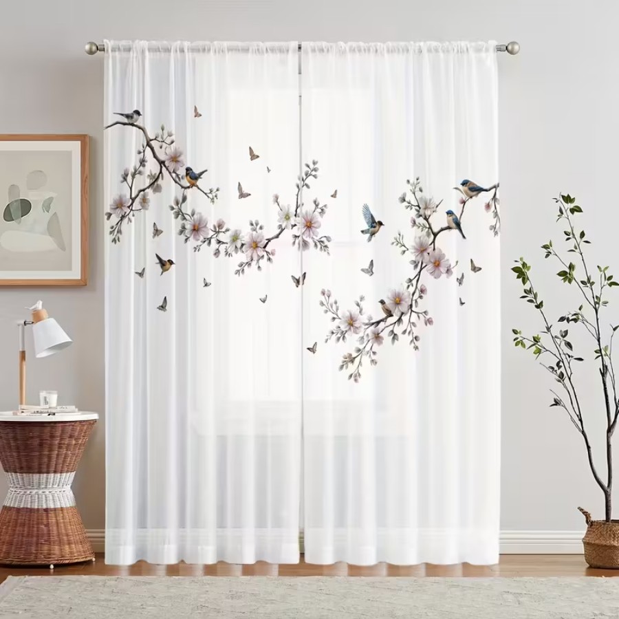 Flower Wall Panel - 2 Cortinas Transparentes con Estampado Digital,